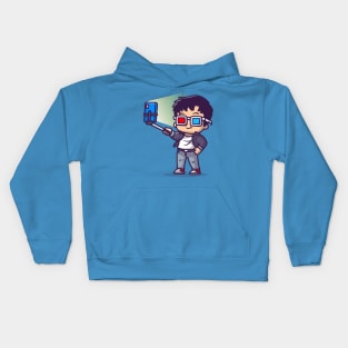 Cool Boy Taking Selfie With Phone Cartoon Kids Hoodie